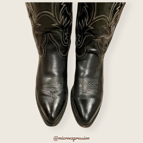 VINTAGE 1990 Frye Black Red Contrast Leather Embroidery Stitch Tall Cowboy Boot - Picture 6 of 11